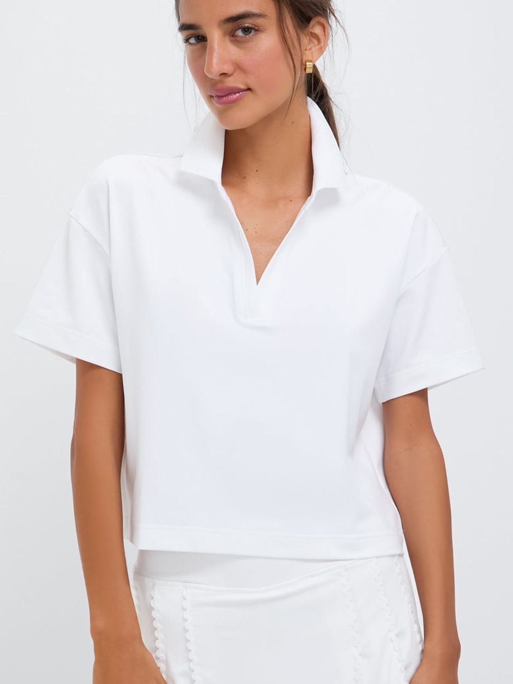 NWOT Tuckernuck Sport White Performance Jersey Cropped Caroline Polo